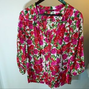 Velvet, Floral Silk blouse, Size Small